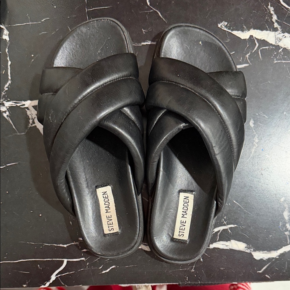 Steve Madden Black Crisscross Slide Sandals